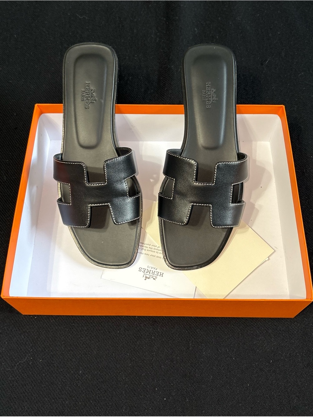 Noir (Black) Hermes Oran Sandals (39.5)
